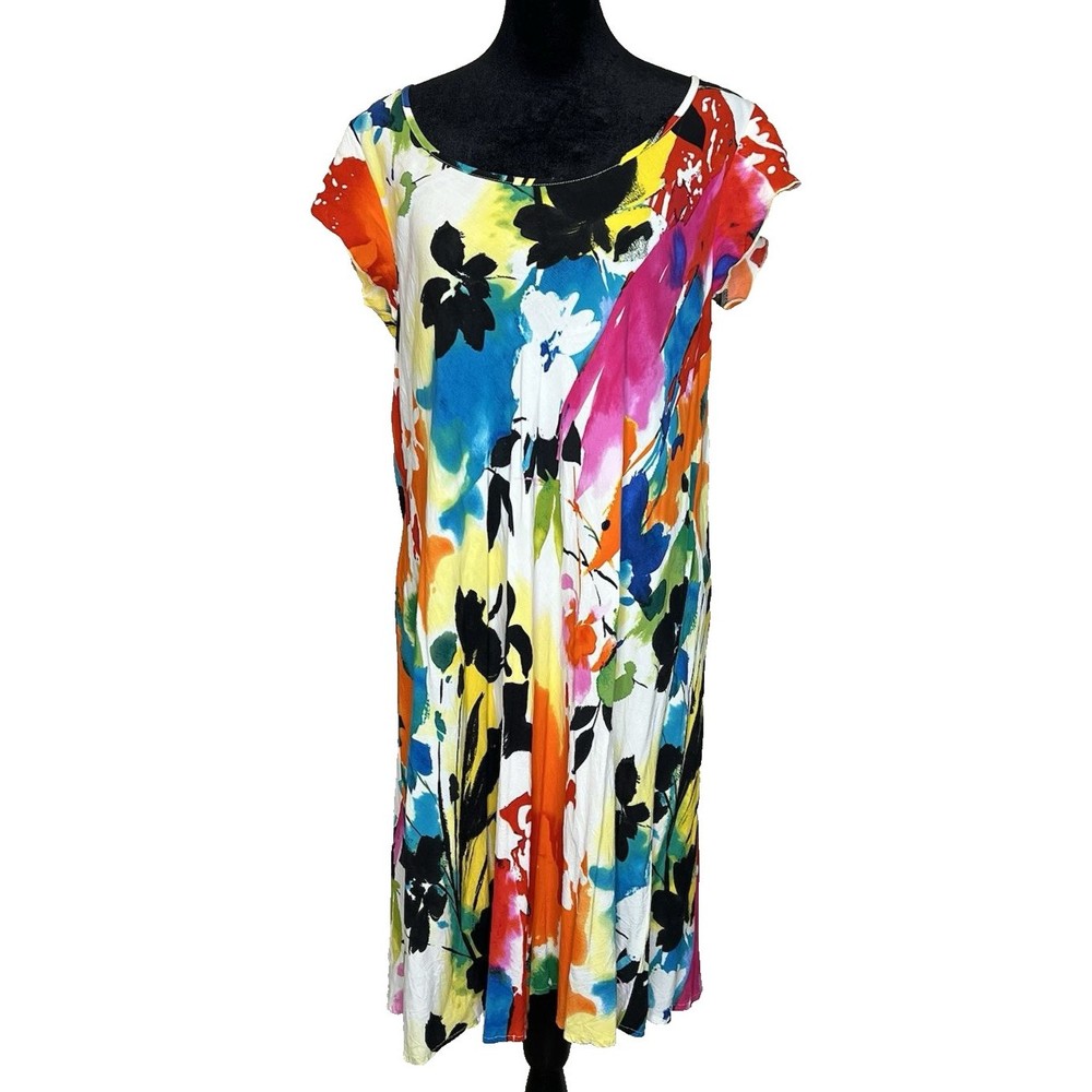 Jams World Symphony Bold Hawaiian Floral Rayon Pullover Dress Size Medium W380 - Picture 9 of 9